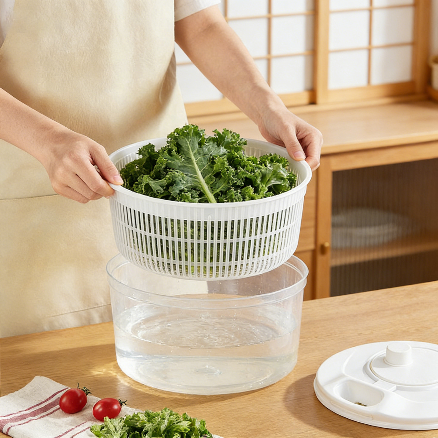 Multifunctional Manual Vegetable Fruit Drainer Salad Spinner Washing Basket
