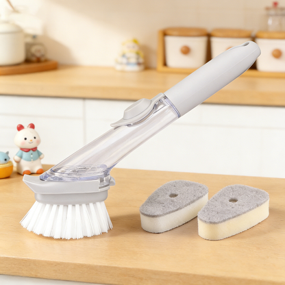 Soap Dispensing Pot & Dish Brush with Hanging Hook & Sponge Refills