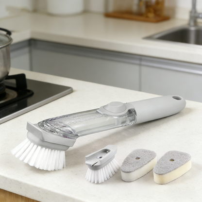 Soap Dispensing Pot & Dish Brush with Hanging Hook & Sponge Refills