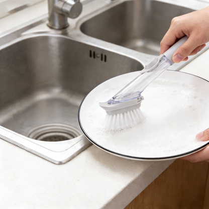 Soap Dispensing Pot & Dish Brush with Hanging Hook & Sponge Refills