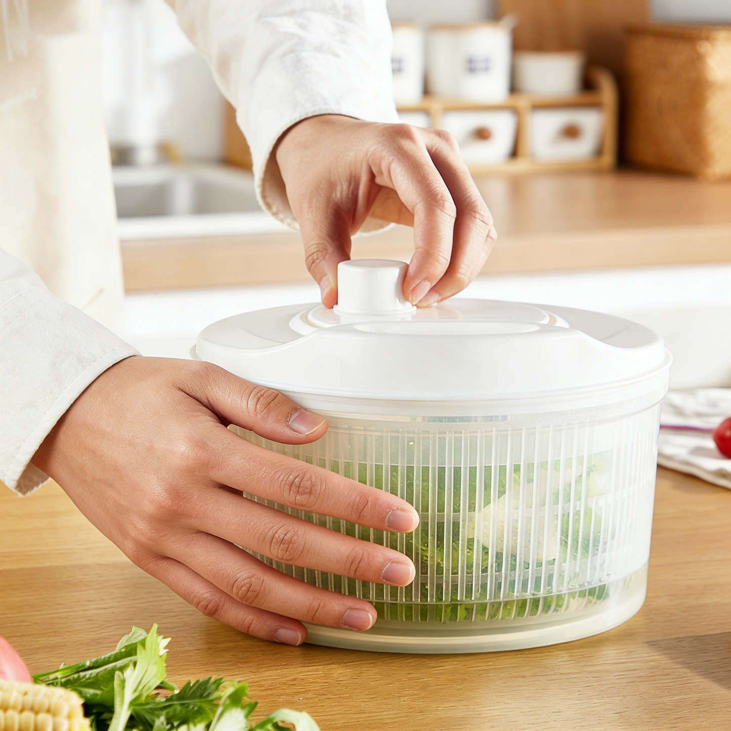 Multifunctional Manual Vegetable Fruit Drainer Salad Spinner Washing Basket