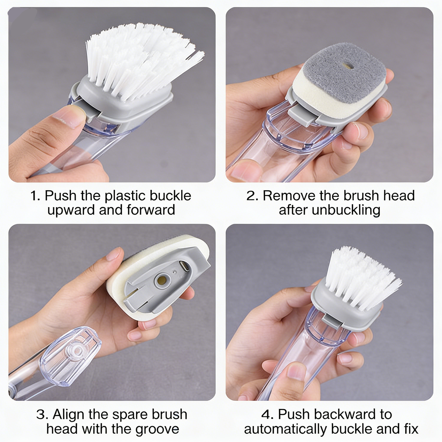 Soap Dispensing Pot & Dish Brush with Hanging Hook & Sponge Refills